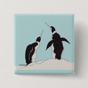 pair of penguins 15 cm square badge