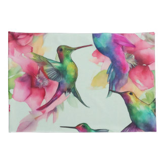 Pair of Pillow cases Floral Humming Bird