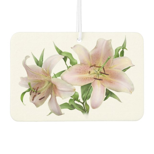 Pair of Pink Lilies Botanical Art Personalised  Car Air Freshener (Front)