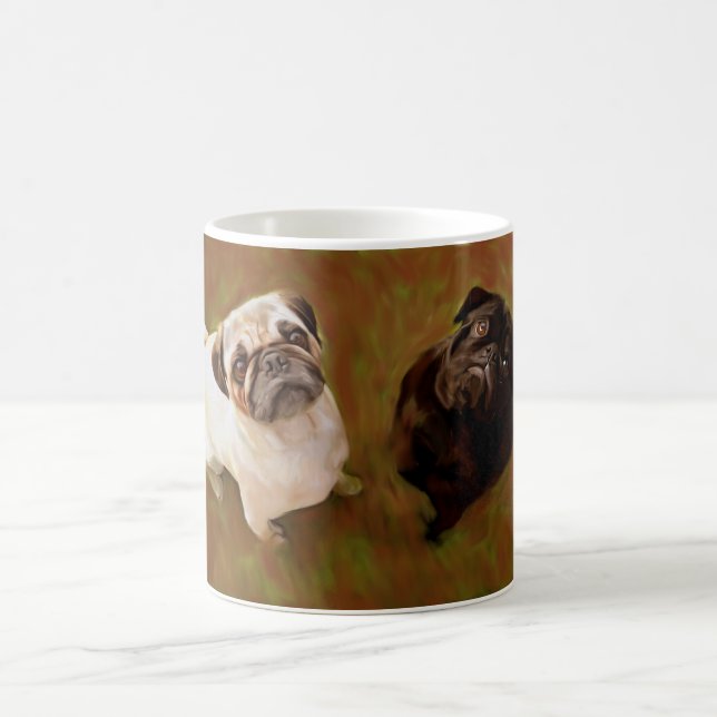 Pair of Pugs watercolor art portrait Coffee Mug (Center)