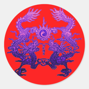 Pair of Purple Dragons on Gifts and Apparel Classic Round Sticker