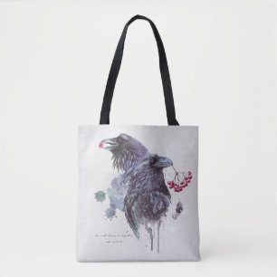 Pair of Ravens Abstract Watercolor Splashes Tote Bag