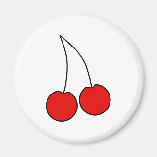 Pair of Red Cherries. Black Outline. Magnet