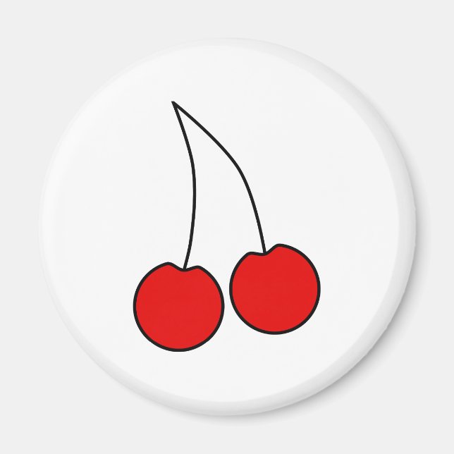 Pair of Red Cherries. Black Outline. Magnet (Front)