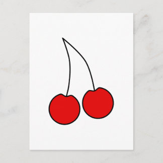 Pair of Red Cherries. Black Outline. Postcard