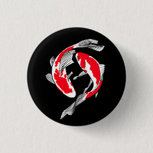 Pair of red japanese koi 3 cm round badge