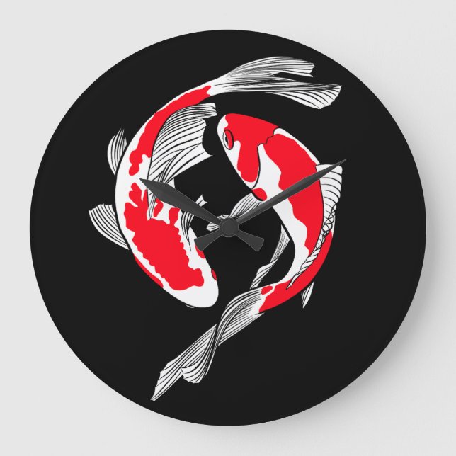 Pair of red japanese koi large clock (Front)