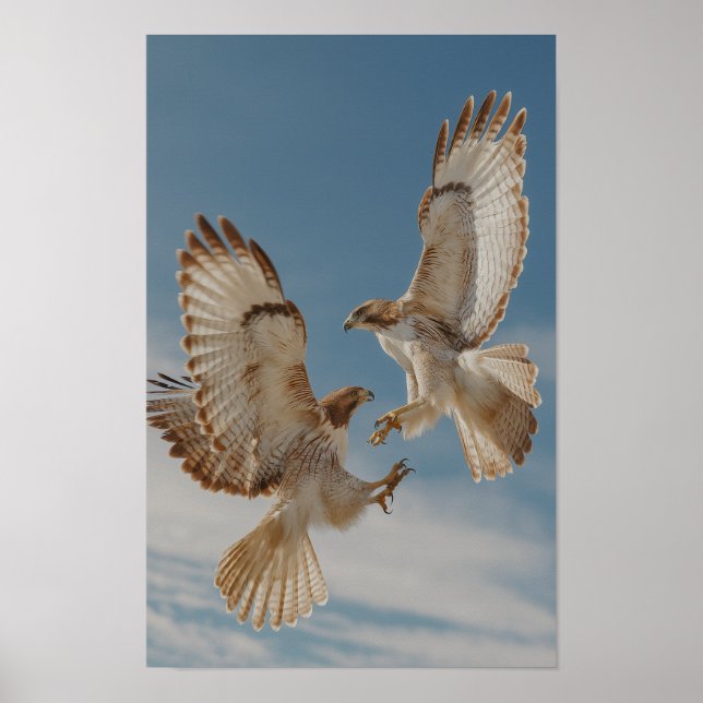 Pair of red-tailed hawks in courtship dance poster (Front)