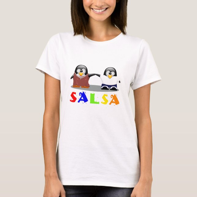 Pair of Salsa Dancing Cartoon Penguins Shirt (Front)