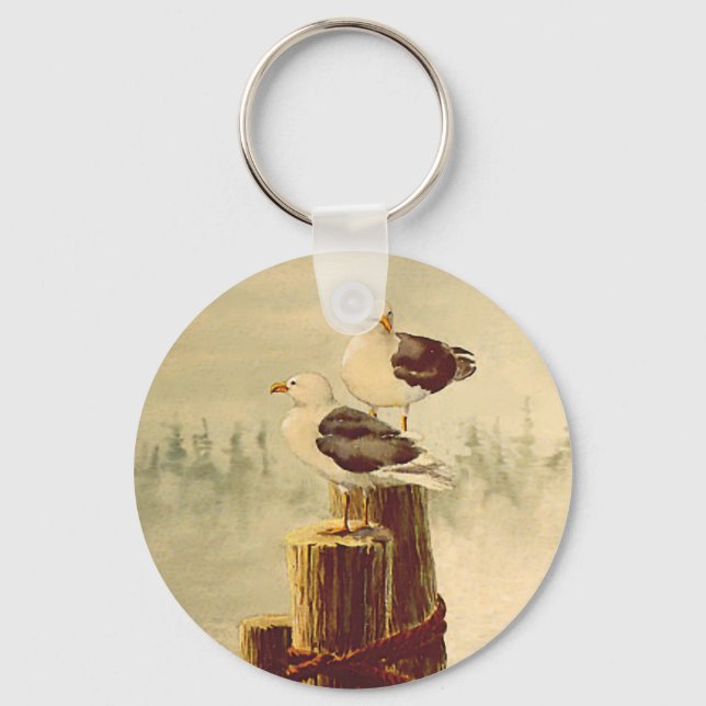 PAIR of SEAGULLS by SHARON SHARPE Key Ring (Front)