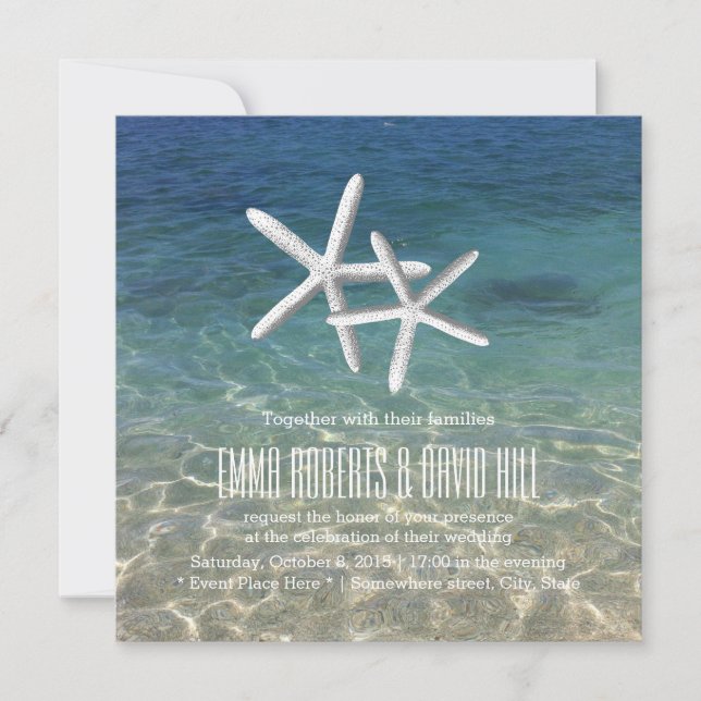 Pair of Starfish Tropical Beach Wedding Invitation (Front)