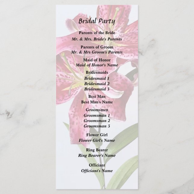 Pair of Stargazer Lilies Programme (Back)