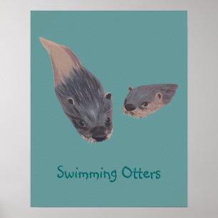 Pair of Swimming Otters Posters