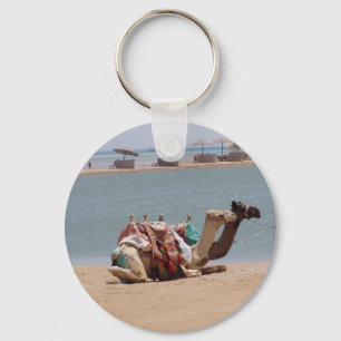 Pair Of Traditional Camels Sitting At The Beach. Key Ring