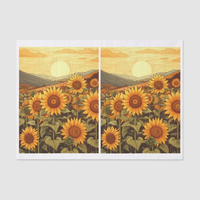 Pair of Valley of Pretty Sunflowers Illustrations Tissue Paper (Front)