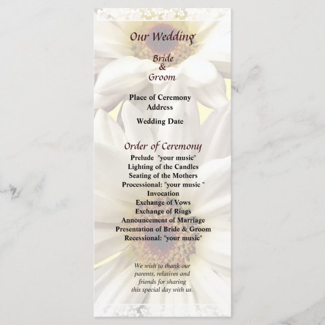 Pair of White Daisies Wedding Program Programme (Front)