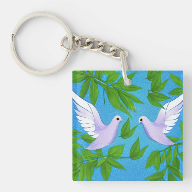 Pair of White Doves Key Ring (Front)