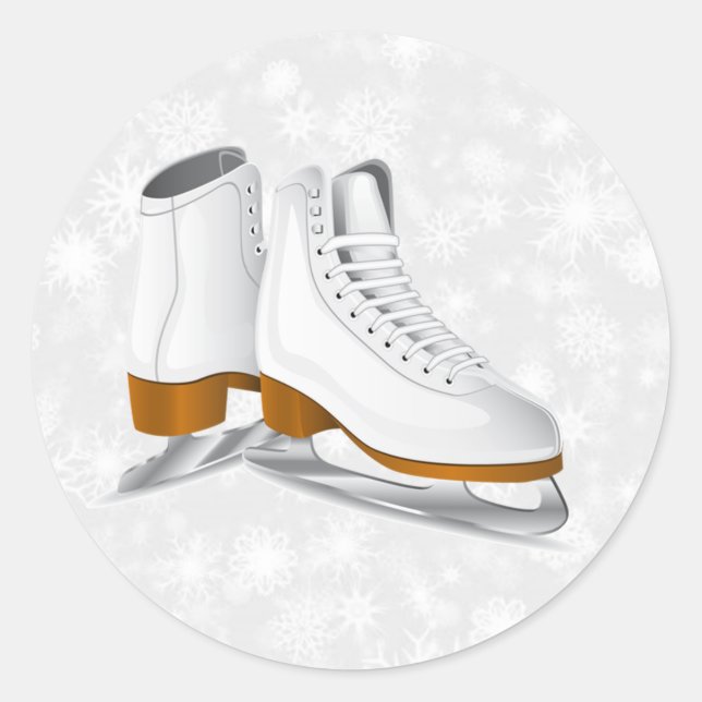 pair of white ice skates classic round sticker (Front)