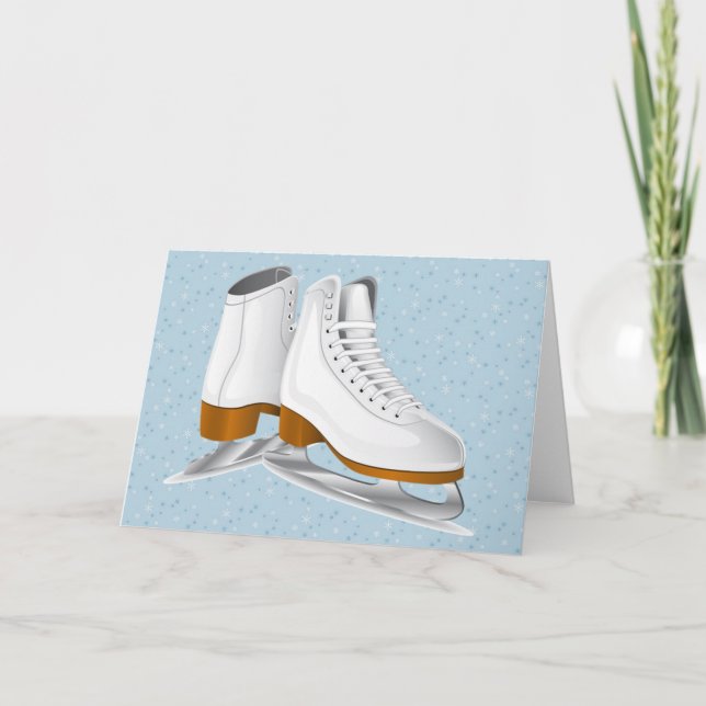 pair of white ice skates holiday card (Front)