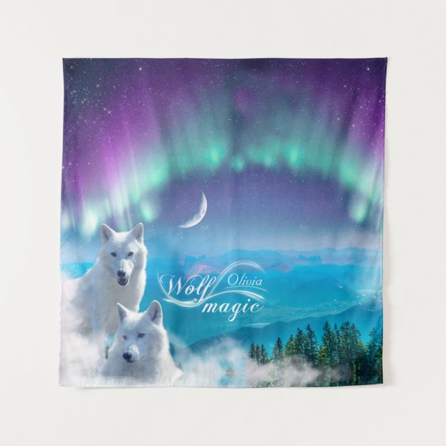 Pair of white wolves Personalized Tapestry (Front)