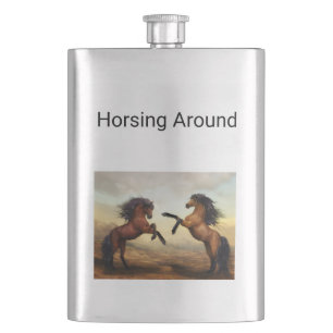 pair of wild horses hip flask