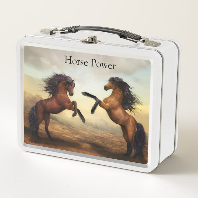 pair of wild horses  metal lunch box (Front)