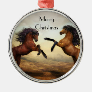 pair of wild horses  snowflake  metal tree decoration