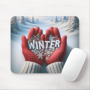 Pair of Winter Gloves With Snow Scene Mouse Mat