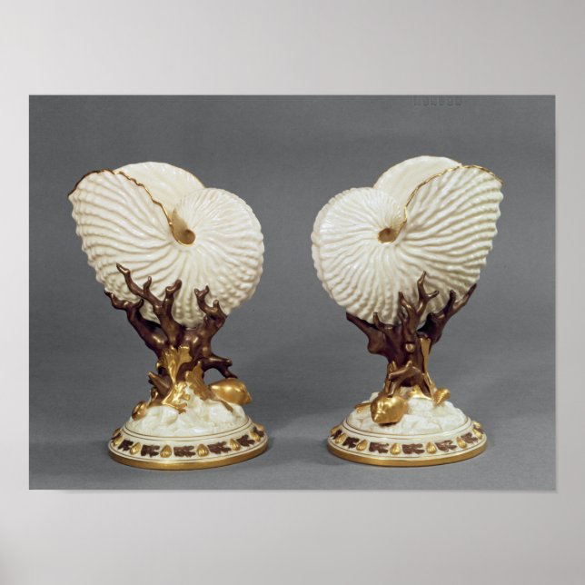 Pair of Worcester vases shaped as Nautilus Poster (Front)