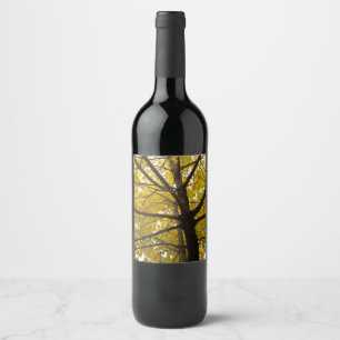 Pair of Yellow Maple Trees Autumn Nature Wine Label