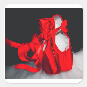 Pair red ballet pointe shoes, with tutus square sticker