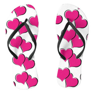 paired red hearts design flip flops