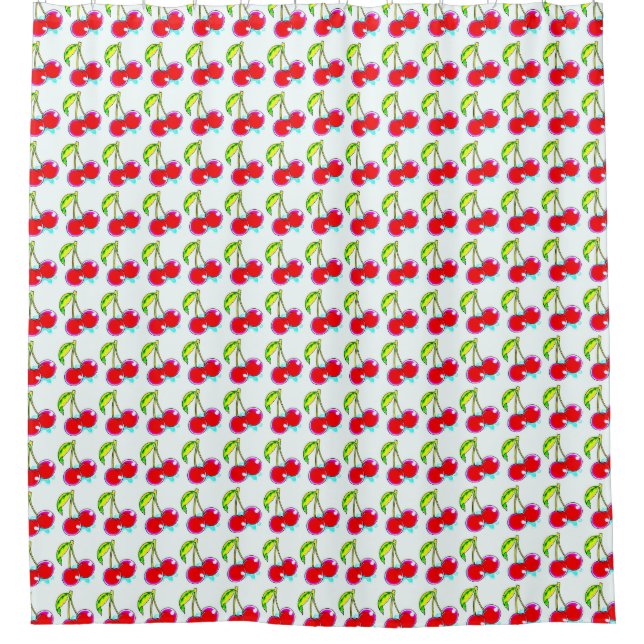 pairs of red cherries pattern shower curtain (Front)