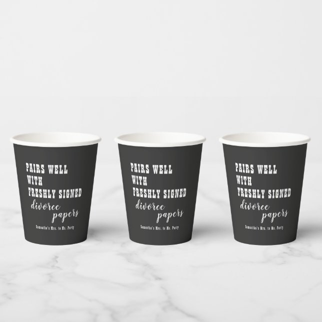 Pairs Well Divorce Paper Black Just Divorced Party Paper Cups (Multi)