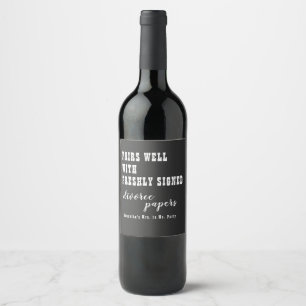 Pairs Well Divorce Paper Black Just Divorced Party Wine Label