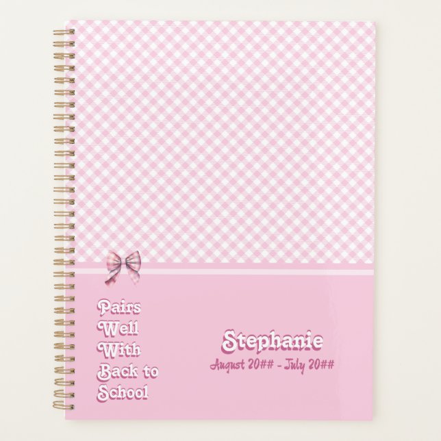 Pairs Well W/ Back To School Funny Pink Plaid Team Planner (Front)