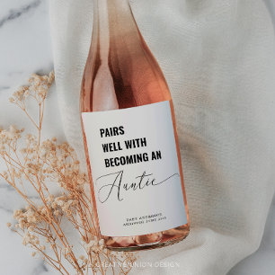 Pairs Well With Baby Announcement Auntie Wine Label