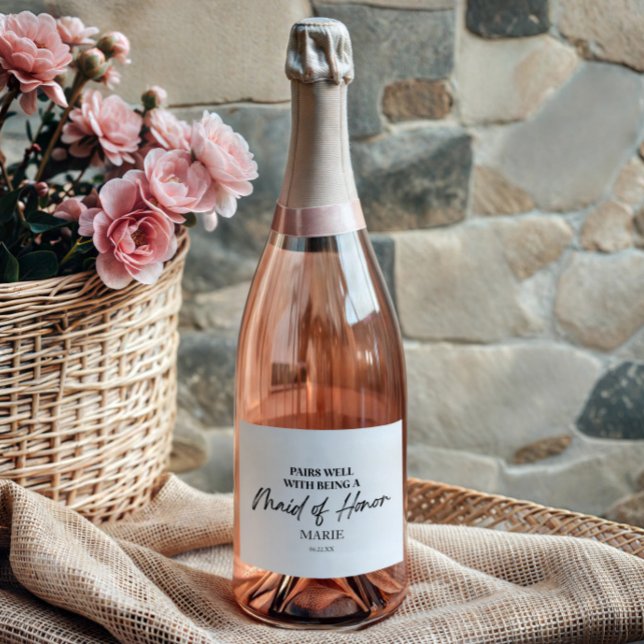 Pairs Well With Being A Maid of Honour Proposal Sparkling Wine Label (Creator Uploaded)