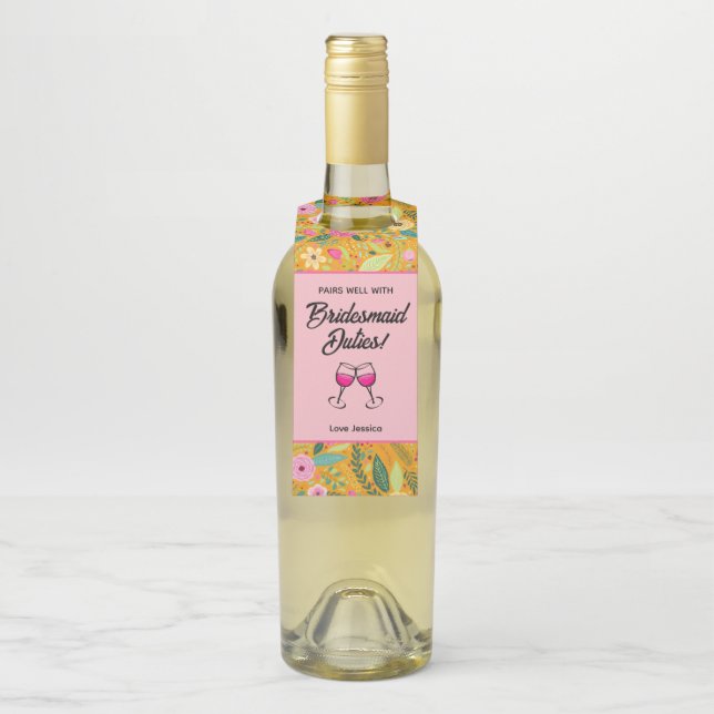Pairs Well With Bridesmaid Duties Wine Bottle Tag (On Bottle)