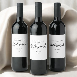 Pairs Well With Bridesmaid Proposal Brush Script Wine Label