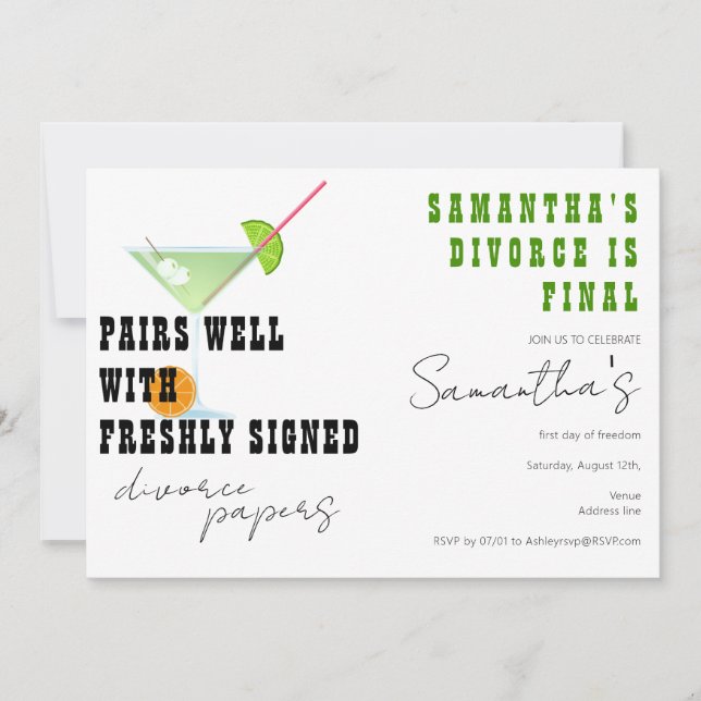 Pairs Well with Divorce Papers Dirty Martini Party Invitation (Front)