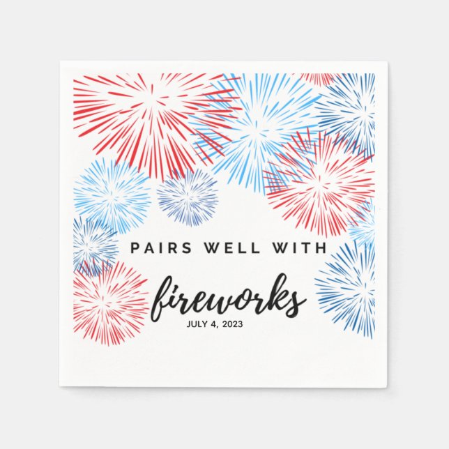 Pairs Well with Fireworks - July 4th Bev Napkin (Front)