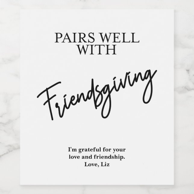 Pairs Well With Friendsgiving Personalised Wine La Label (Single Label)
