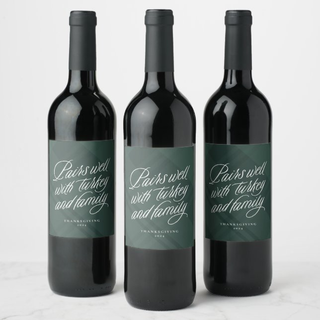 Pairs well with funny plaid Thanksgiving Wine Label (Bottles)