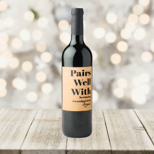 Pairs Well with Grandparents Again Rustic Kraft Wine Label