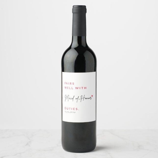 Pairs Well With Maid of Honour Duties Wine Label (Front)