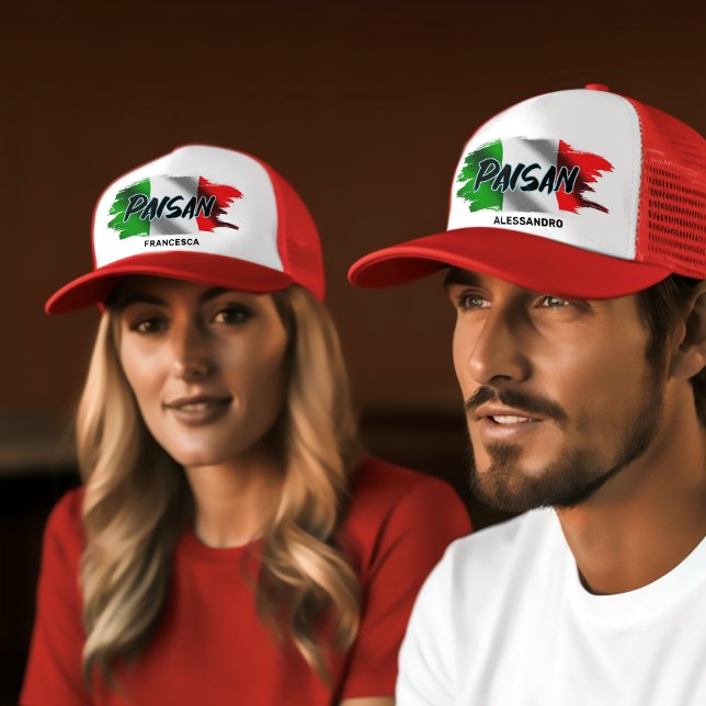 Paisan Brushstroke Italian Flag Personalised  Trucker Hat (Paisan Funny Italian
Personalized Trucker Hat)
