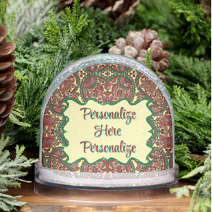 Paisely victorian red green yellow jewel tone snowglobe