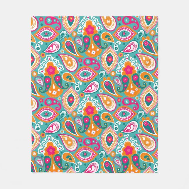 Paisley 70s 60s Boho Retro Fleece Blanket (Front)