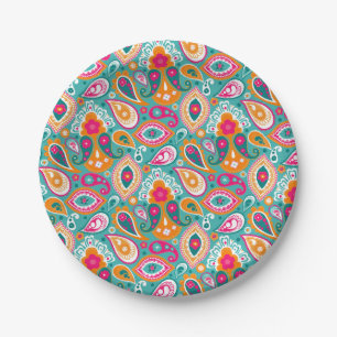 Paisley 70s 60s Boho Retro Paper Plate
